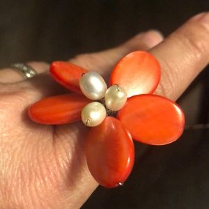 Cute vintage style pink petal with faux pearl ring